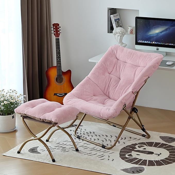 Comfy Folded Chair with Ottoman, Oversized Folding Faux Fur Chair Soft Furry - Image 7