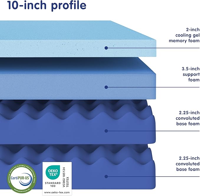 Vibe Gel Memory Foam Mattress, Fiberglass Free 10-Inch CertiPUR-US Certified - Image 7
