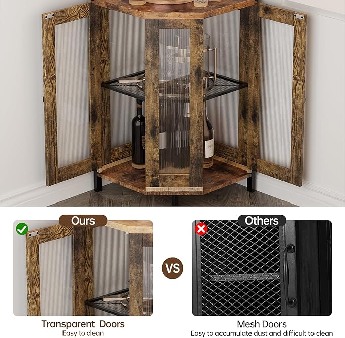 Corner Bar Cabinet with Power Outlet, 5-Tier Corner Wine Cabinet with Led Strip - Image 6