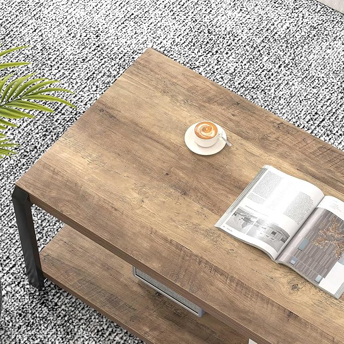 EXCEFUR Modern Coffee Table, Rustic Wood and Metal Center Table - Image 4