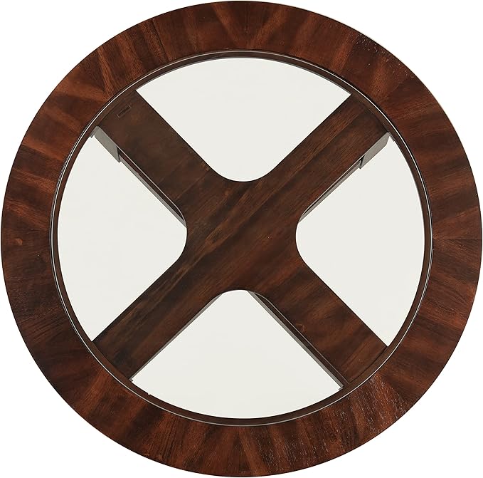 Roundhill Furniture Cylina Solid Wood Glass Top Round Coffee Table - Image 6