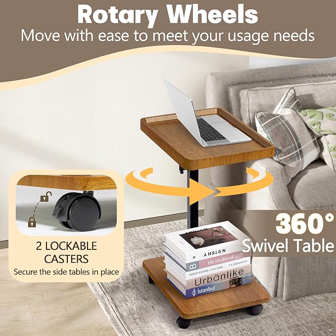 Aoligrace C Shaped End Table Adjustable Height, 360° Swivel Side Table - Image 6
