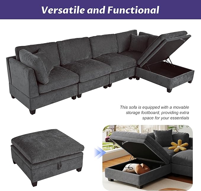 127.6 Inch 5-Seat Modular Convertible Sectional Sofa - Image 5