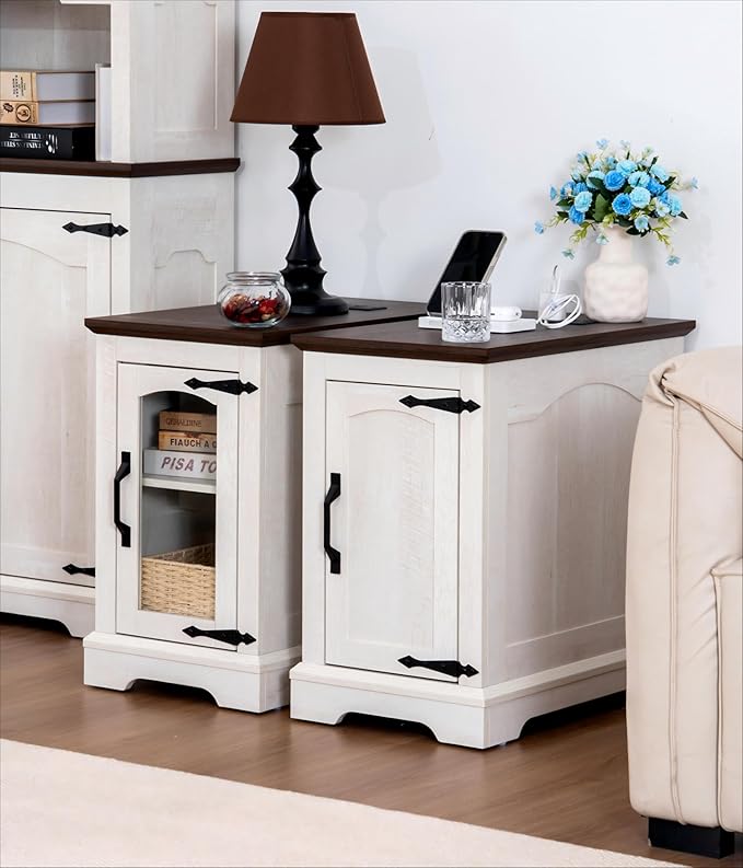 Narrow Side Table with Charging Station, 13.8" W End Table with Storage - Image 2