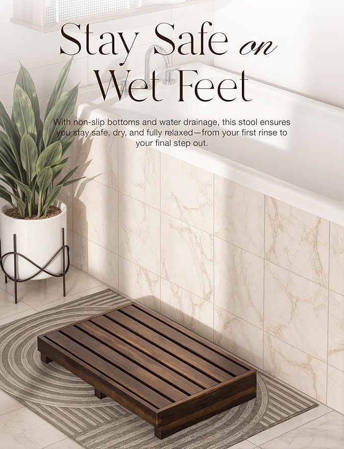 TINAMO 3.5" One Step Stool for Elderly, Acacia Wood High Riser Step Stool for - Image 6