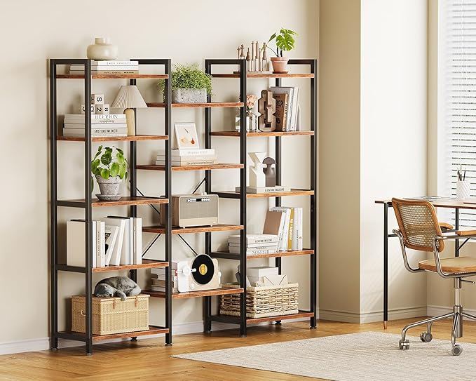 Casaottima Triple 5 Tier Bookshelf, Large Bookcase - Image 3
