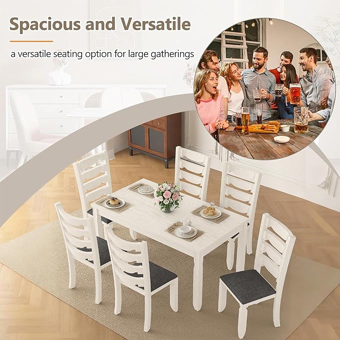 7-Piece Solid Wood Dining Table Set - Image 7