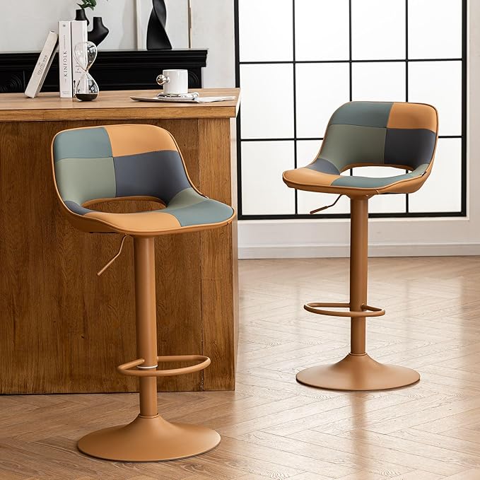 YOUNIKE Bar Stools Set of 2, Boho Colorful Patchwork Barstools, Adjustable by YOUNIKE