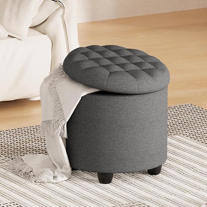 Furniliving 18.7inch Storage Round Ottoman, Footstools - Image 8
