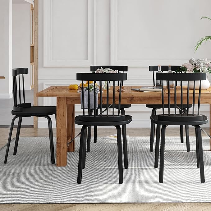 Unovivy Black Dining Chairs Set of 4, Wooden Windsor Chairs, Farmhouse Kitchen - Image 8