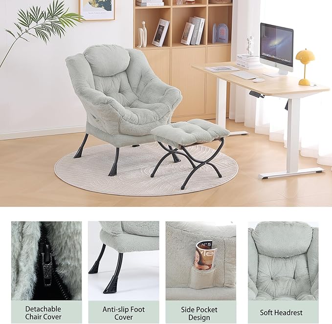 LITA Lazy Chair with Ottoman, Modern Accent Leisure Upholstered Sofa Chair - Image 4