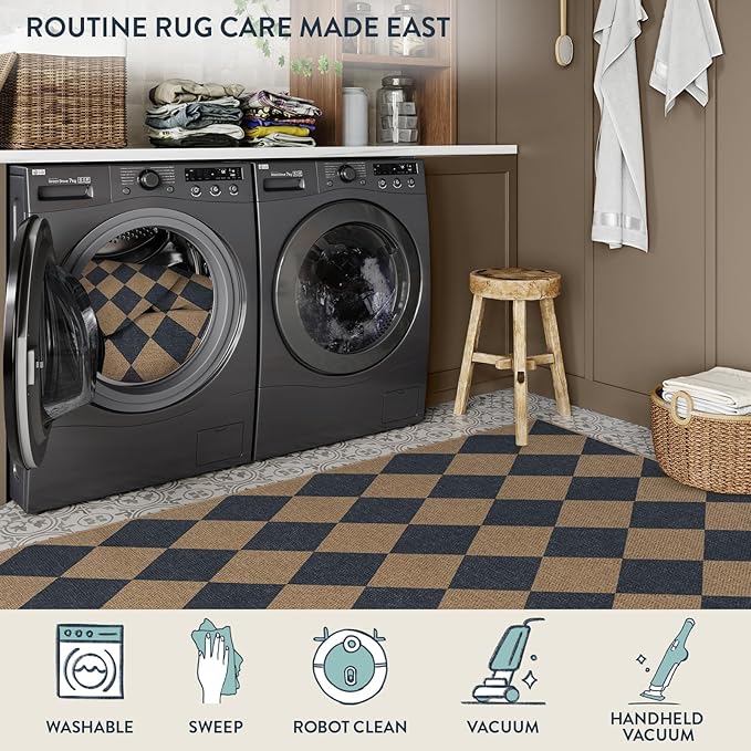 Lahome Checkered Easy Jute Entryway Rug, 3x5 Washable Area Rugs - Image 4