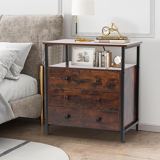 3 Wooden Drawers Night Stand, 27 Inch Wide Nightstand - Image 6