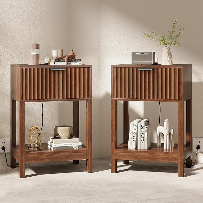 Night Stand Set 2, Fluted Nightstand by Nasonet
