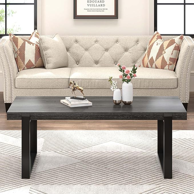 FOLUBAN Industrial Coffee Table, Rustic Wood and Metal Center Table, Modern - Image 7