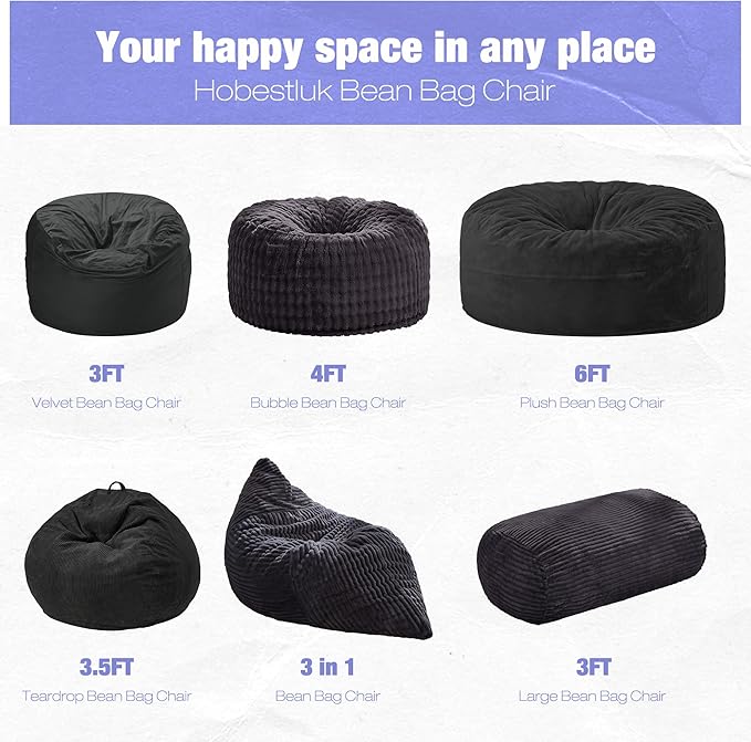 Hobestluk 3FT Bean Bag Chairs Adult Bean Bag - Image 8