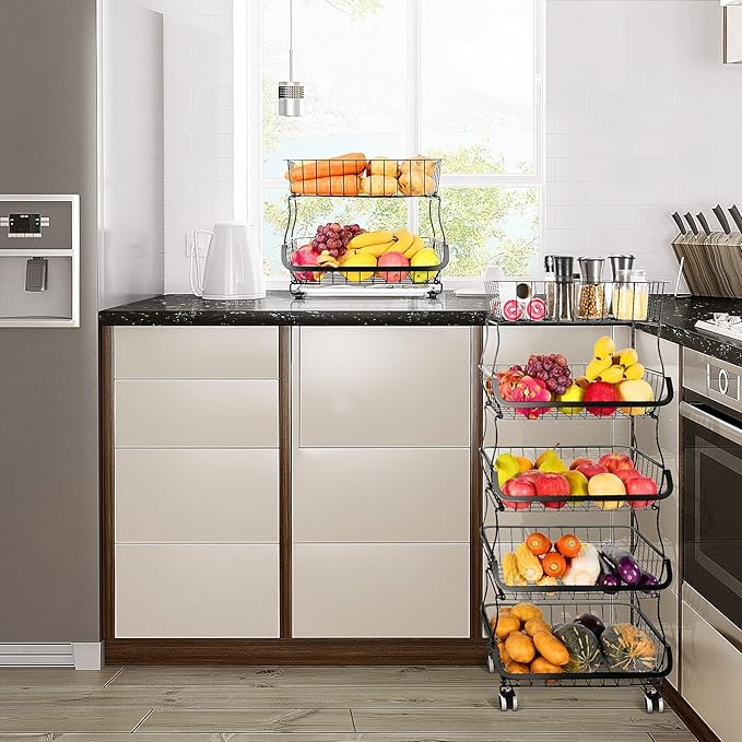 Fruit Vegetable Storage Basket, 5 Tier Stackable Metal Wire Storage Baskets - Image 2