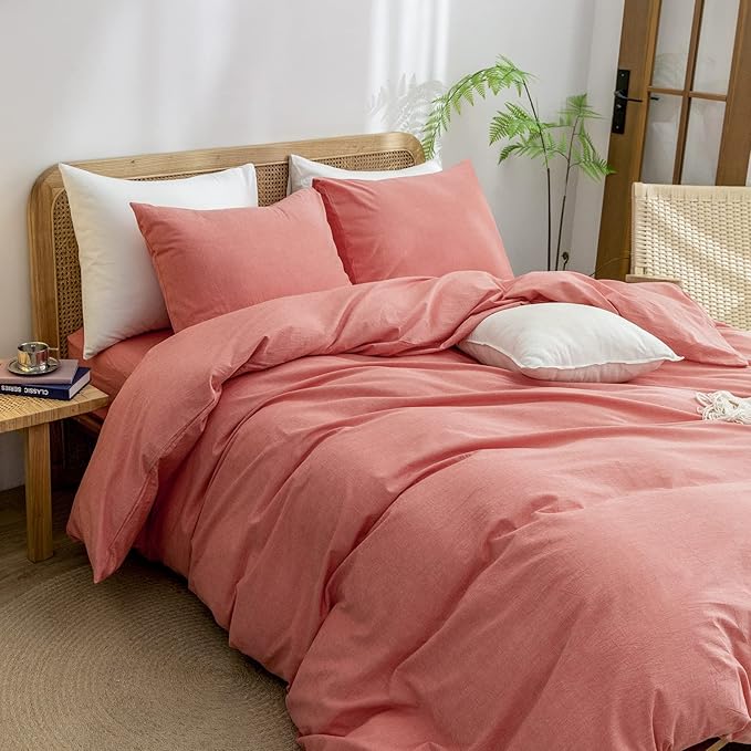 BESTOUCH Duvet Cover Set 100% Washed Cotton Linen Feel Super Soft Comfortable - Image 5
