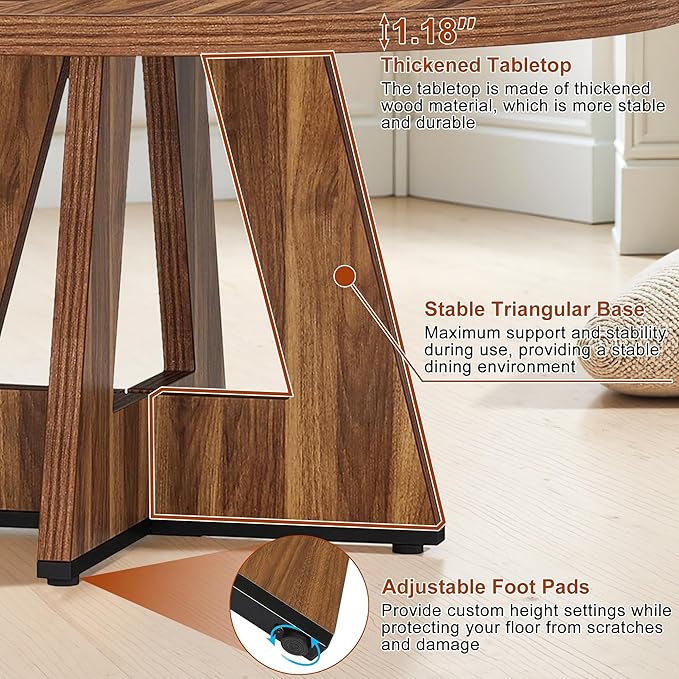 Round Dining Table for 4, 47 Inch Dinner Table Farmhouse Wooden Circle Kitchen - Image 5