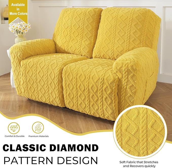 vctops 6 Pieces Geometric Jacquard Plush Recliner Loveseat Slipcovers Soft - Image 3