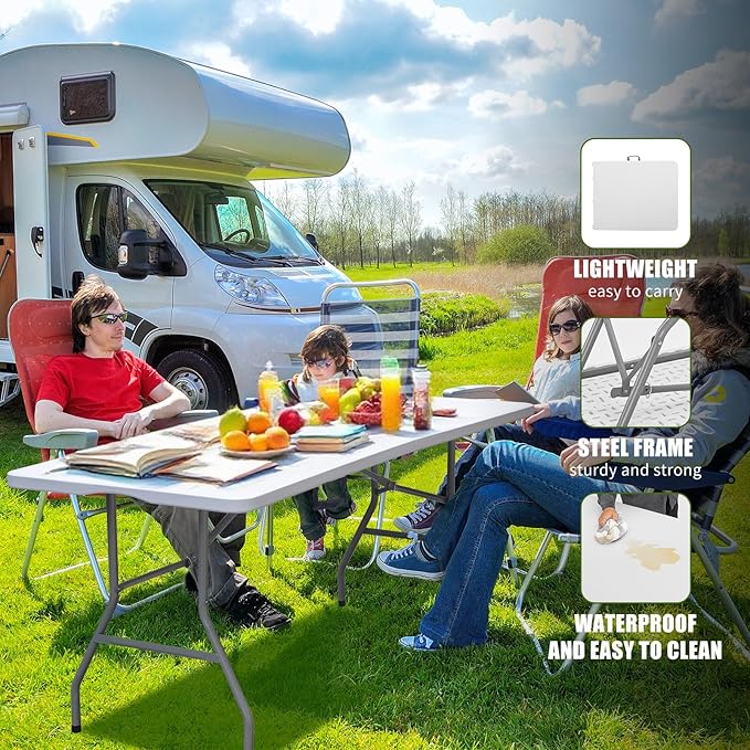 6 FT Folding Table for Indoor Outdoor, Portable Heavy Duty Folding Camping - Image 8