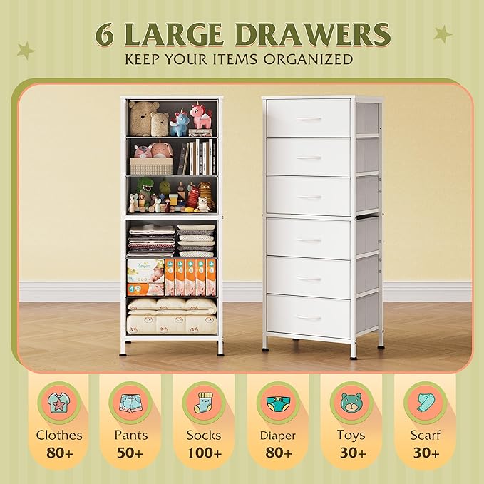 WLIVE White Tall Dresser for Bedroom, 6 Drawer Dressers & Chests of Drawers - Image 4
