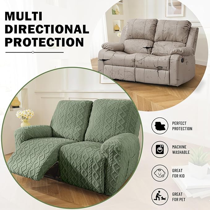 vctops 6 Pieces Geometric Jacquard Plush Recliner Loveseat Slipcovers Soft - Image 5
