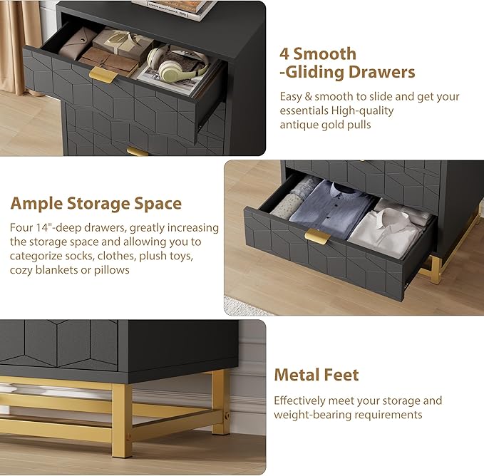 GAOMON Black Dresser, 4 Drawer Dresser - Image 6