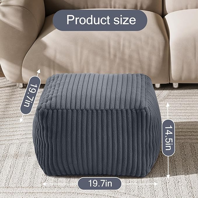 MeMoreCool Square Stuffed Pouf Ottoman Foot Rest, Stripe Furry Floor Pouf Foot - Image 2