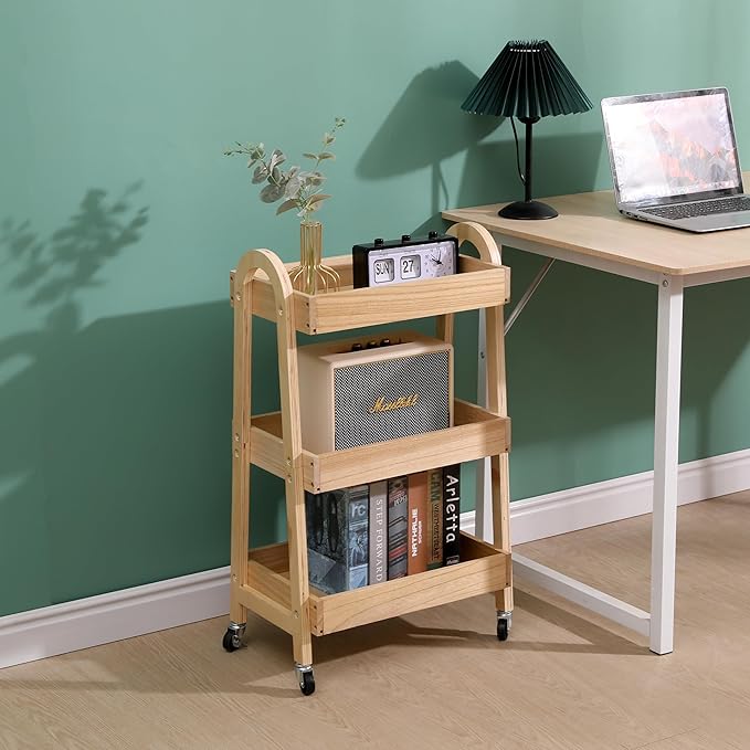 3-Tier Rolling Craft Cart, light-colored wood, Waterproof, - Image 6