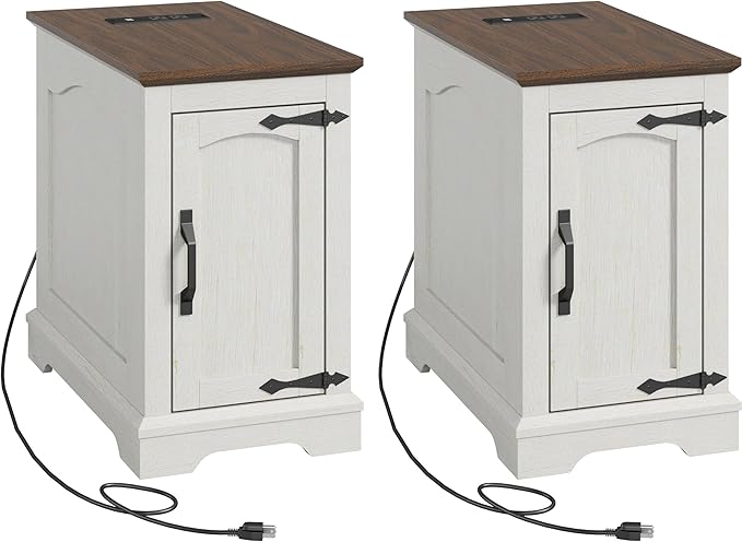 End Tables Set of 2 with Charging Station, 13.8" W Narrow Side Table with by TRONLEE