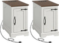 End Tables Set of 2 with Charging Station, 13.8" W Narrow Side Table with by TRONLEE