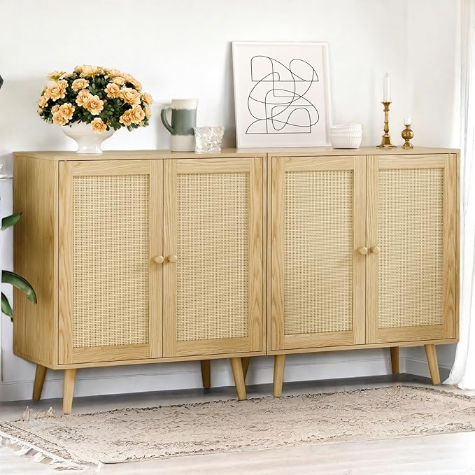 Set of 2 Rattan Sideboard Buffet Cabinets, Stylish Accent Cabinets by INFURNICHomeFurniture