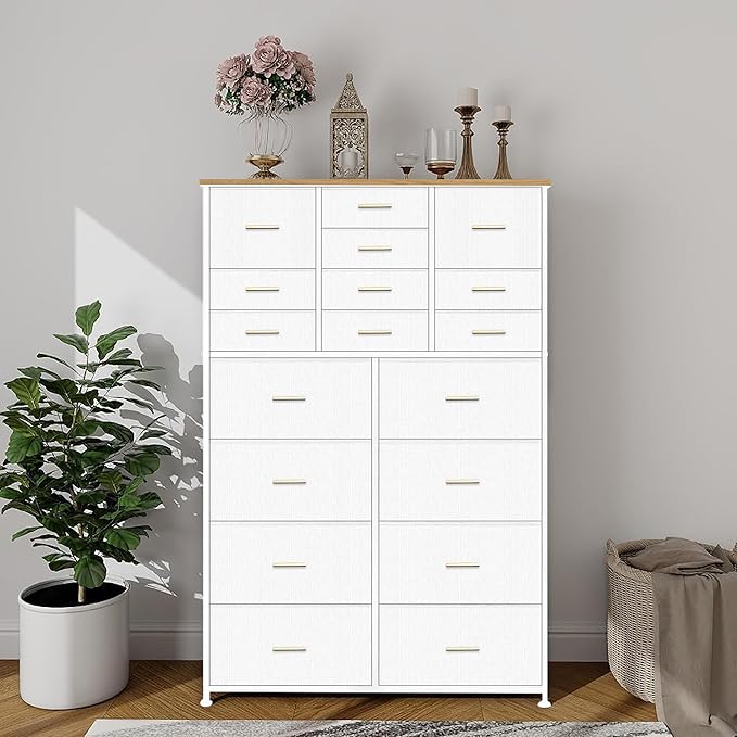 Modern Chest of Drawers for Bedroom，Tall White Fabric Dresser - Image 7