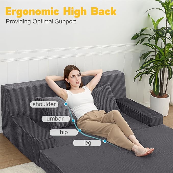 MeMoreCool Boneless Folding Sofa Bed Queen, Corduroy Convertible Sleeper Chair - Image 5