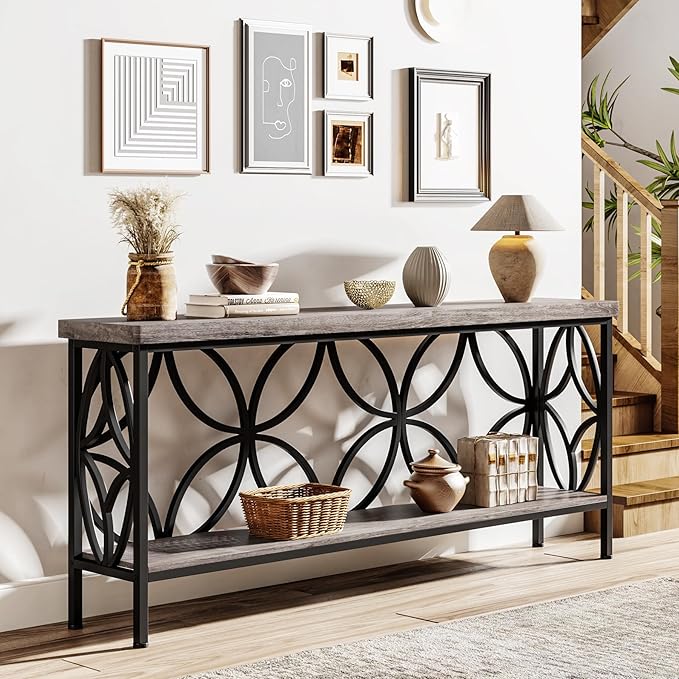 LITTLE TREE Sofa Table, 70.9 Inch Industrial Behind Couch Table - Image 6
