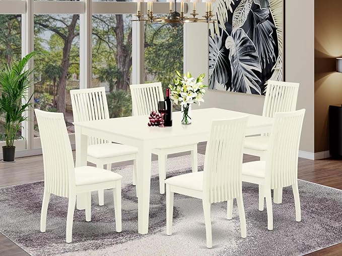 East West Furniture CAIP7-LWH-C 7 Piece Kitchen Table & Chairs Set Consist of a - Image 2