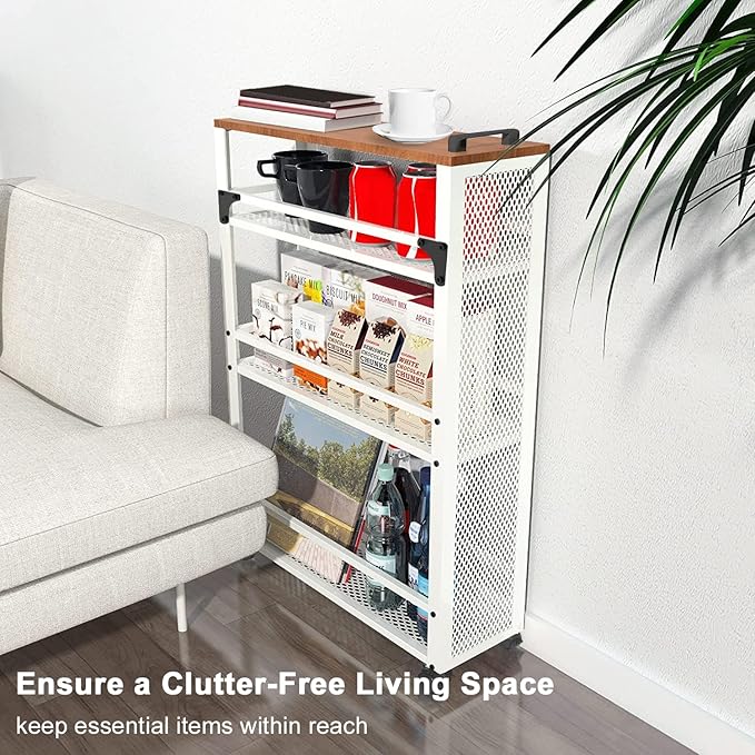 2025 New, Slim Kitchen Storage Cart, 3 Tier Metal Rolling Utility Cart Mesh - Image 6