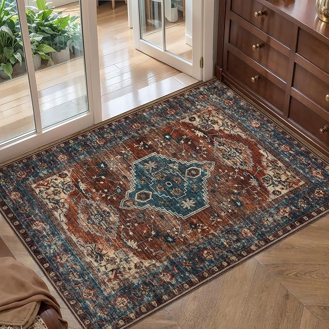 Tangsoo Washable Entryway Rugs 2x3 Vintage Non Slip Small Area Rug, Indoor by Tangsoo