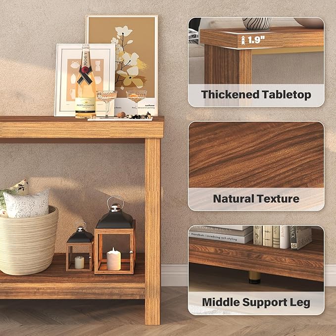 63 Inches Narrow Console Table, 2-Tier Long Sofa Tables Behind Couch Table - Image 8