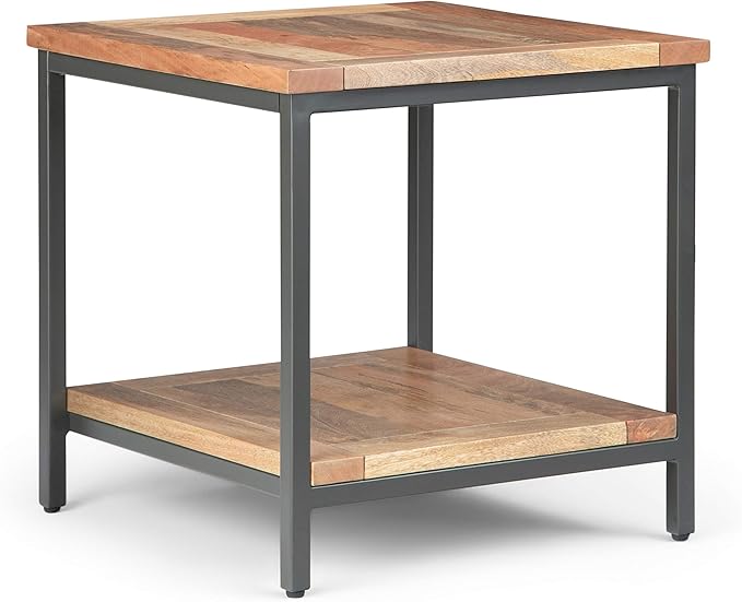 SIMPLIHOME Skyler SOLID MANGO WOOD and Metal 22 inch Wide Square Industrial End by SimpliHome