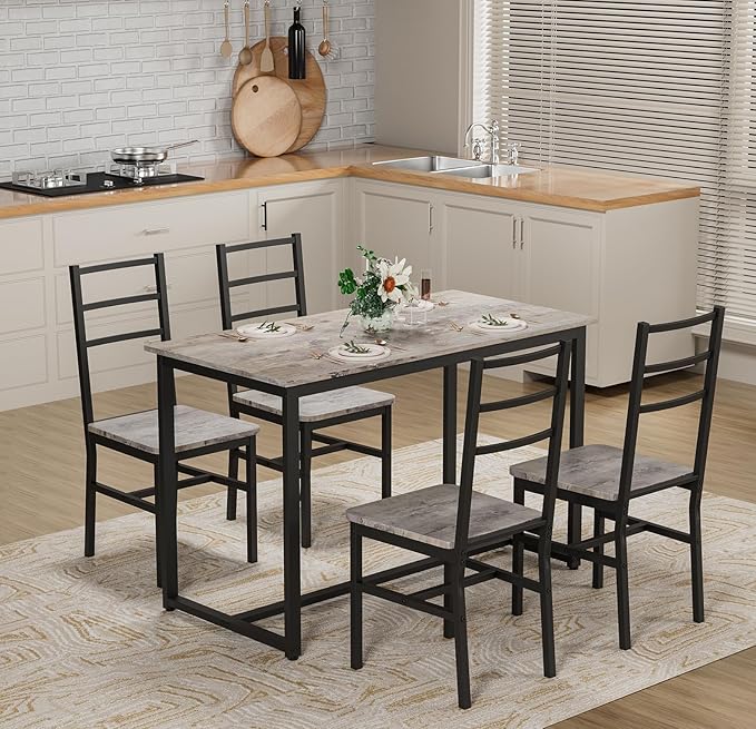 5-Piece Dining Table Set with 4 Chairs, 47.2" Kitchen Table Chairs Set of 4 by Unknown