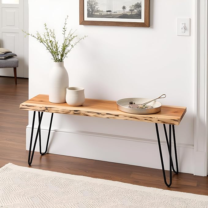 Alaterre Furniture 48” Live Edge Dining Bench – Rustic Industrial Farmhouse - Image 5