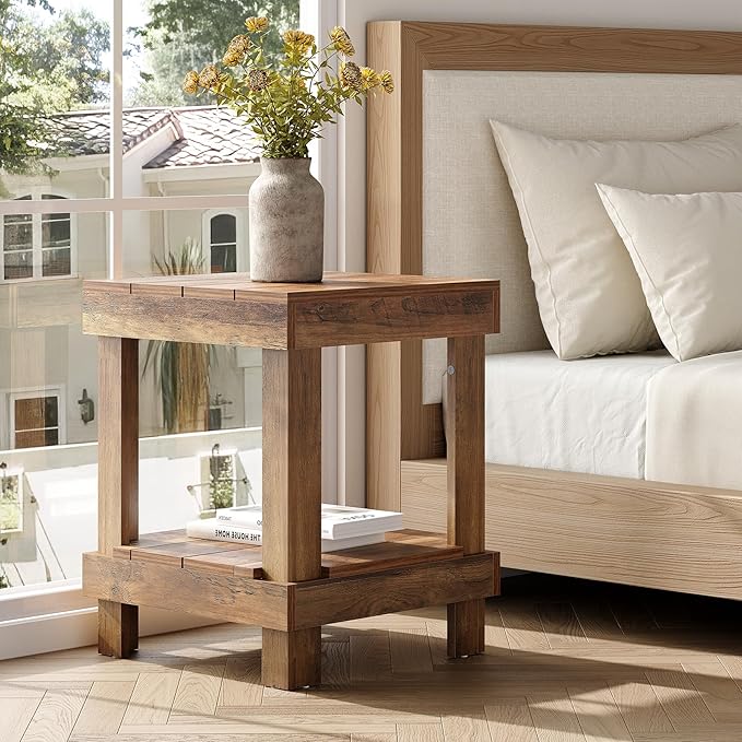 LITTLE TREE 2-Tier End Table, All Wooden Square Side Table - Image 6