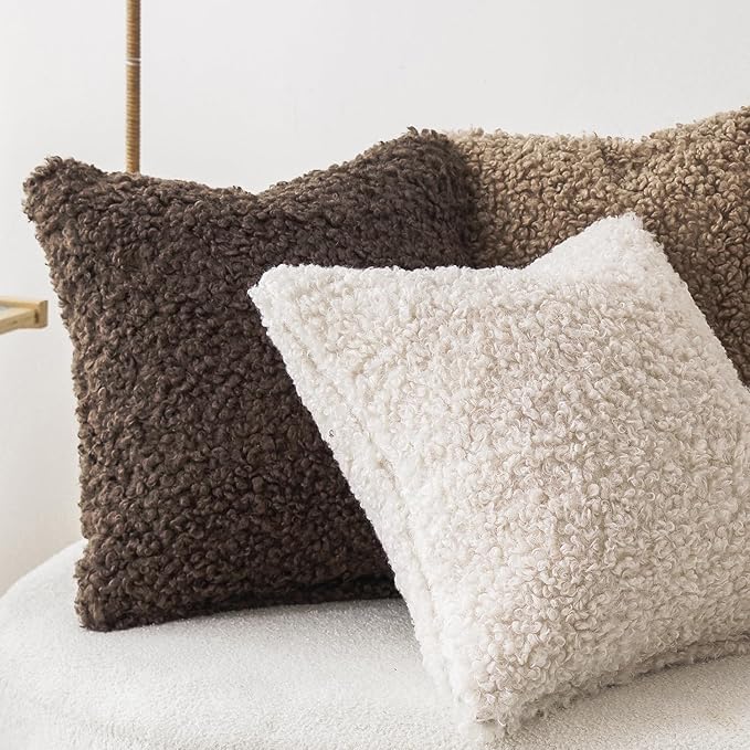 Foindtower 2 Pieces 20x20 Inch Chocolate, Faux Fur Throw Pillow Cover Accent - Image 5