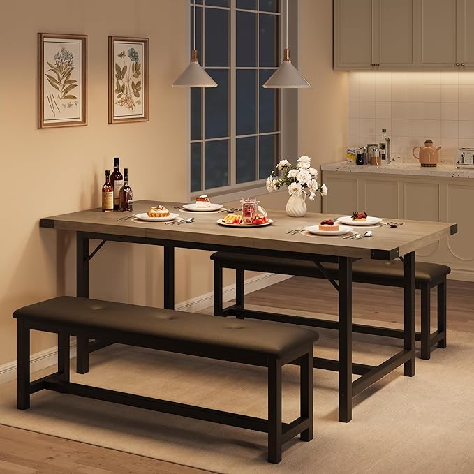 Dining Table Set for 4-6, 63“ Large Extendable Kitchen Table Set, Wood by Unknown