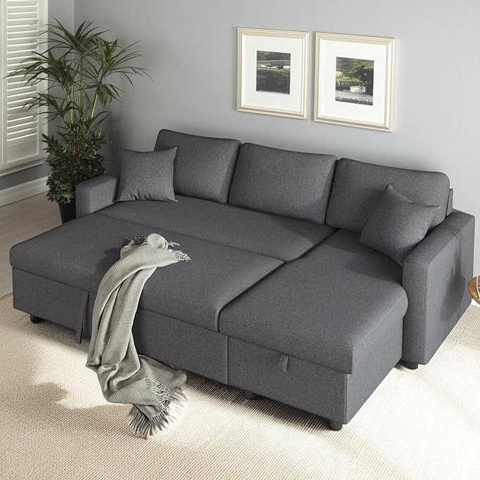 87.4 Inch L Shape Sleeper Sectional Sofa by Unknown