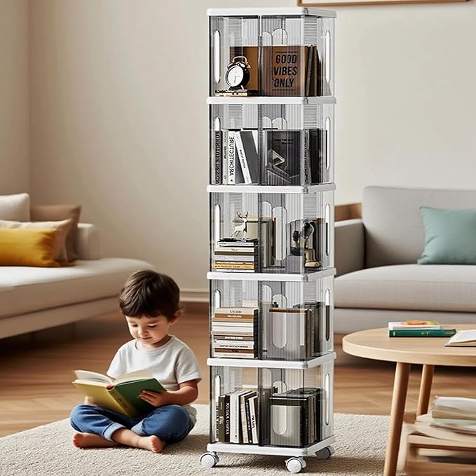Rotating Bookshelf Tower, 360-Degree rotating bookshelves, Small Space Spinning - Image 3