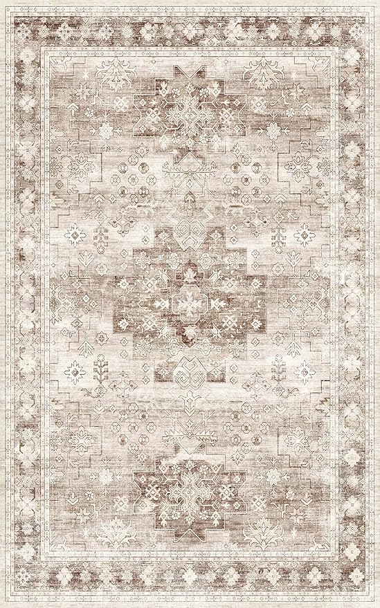 Washable Neutral Farmhouse Living Room Rug, 5x8 Area Rugs - Image 2