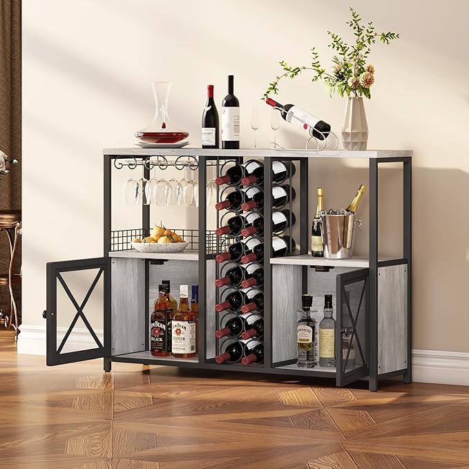 Homeiju Mini Bars for Home, Wooden Coffee Bar Cabinet, Modern Liquor Cabinet - Image 2